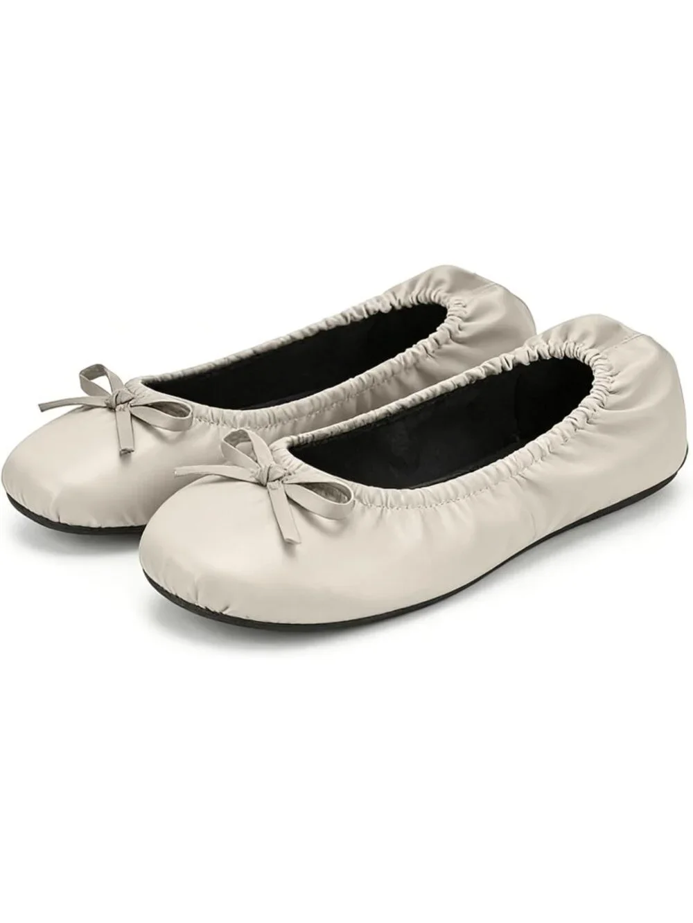 Women Pearl White Fit in Your Purse Round Toe Casual Foldable Ballet Flat Shoes
